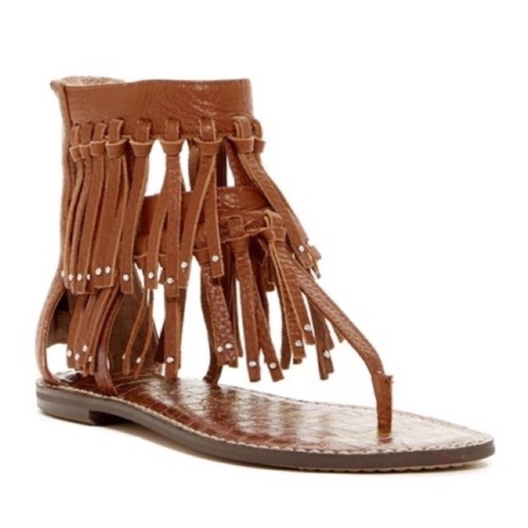 Sam Edelman Griffen Gladiator Fringe Leather Boho Thong Sandals size 9 Brown - Picture 2 of 16